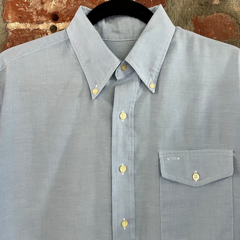 VTG Men's Blue Oxford Cloth Button Down SS Shirt L 22x30 PERFECT WEAR